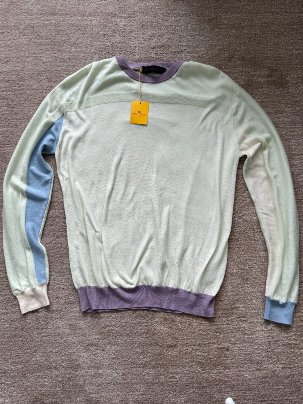 ETRO Milano XL Cotton Cashmere Pastel Colorblock Sweater Made in Italy - NEW